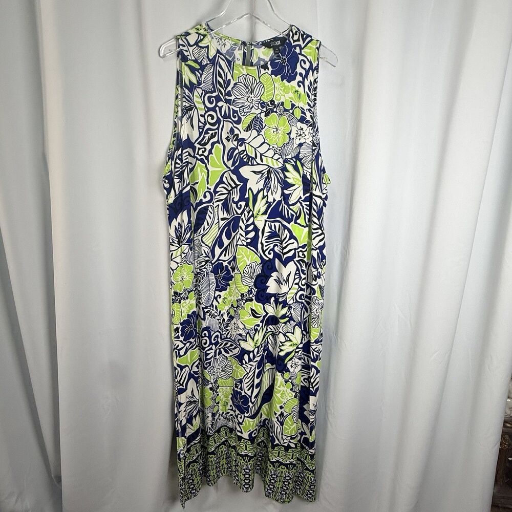 Slim Factor By Investments Women Tropical Print Kelly Maxi Dress Sz XL New